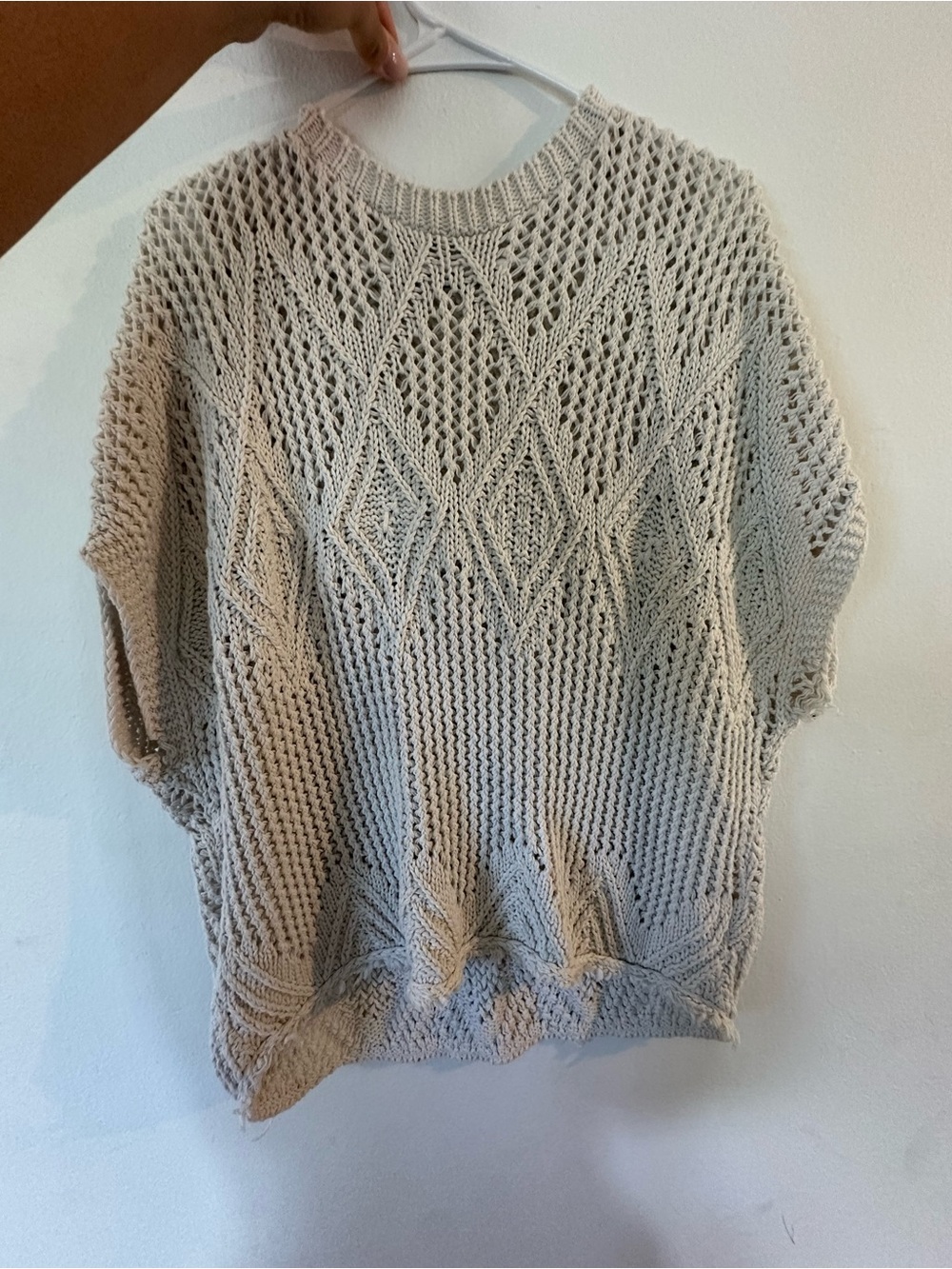 Zara Light Beige Open-Knit Short Sleeve Sweater size Medium Preloved